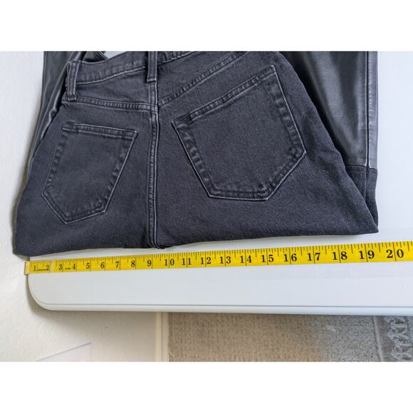 Abercrombie Faux Leather Denim Black Curve Love 90s Straight Jeans Women 25 - Picture 14 of 14